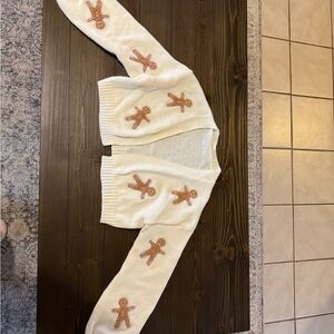 Cropped Cream Cardigan with Gingerbread Men